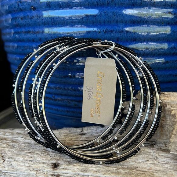 Erica Lyons Silver/Black Seed Bead Set of 5 Bracelets $16ea / 3 for $25 - Picture 2 of 7